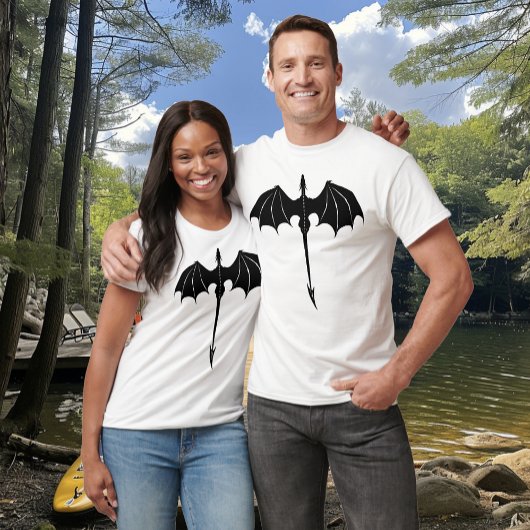 Black Tribal Flight Dragon Fantasy White T-shirt
