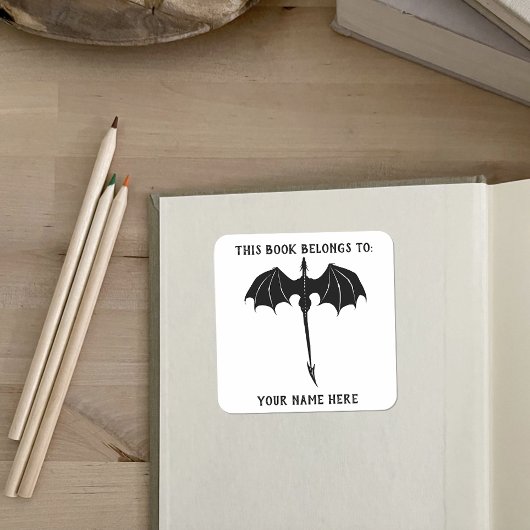 Black Tribal Flight Dragon Fantasy White Vierkante Sticker