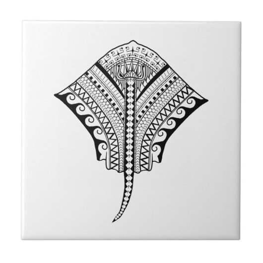 Black Tribal Stingray Manta Ray Tegeltje (Voorkant)