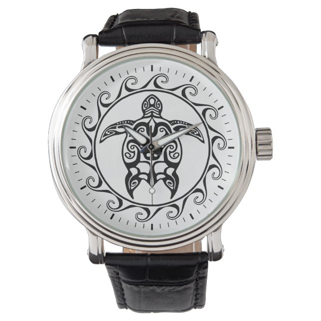 Black Tribal Turtle Horloge (Voorkant)