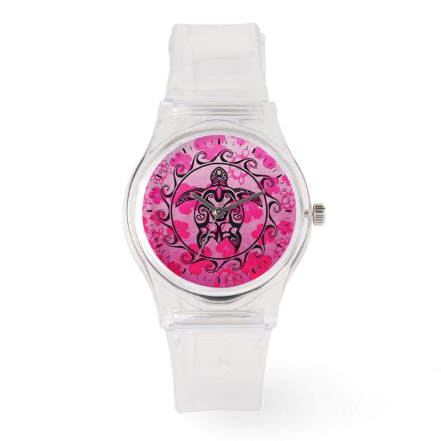 Black Tribal Turtle Horloge (Voorkant)