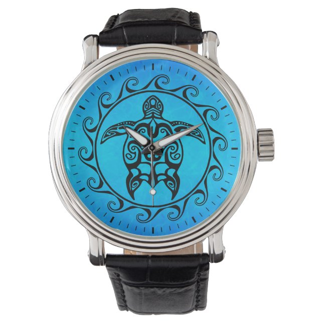 Black Tribal Turtle Horloge (Voorkant)
