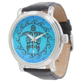 Black Tribal Turtle Horloge (Gekanteld)