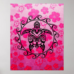 Black Tribal Turtle Poster