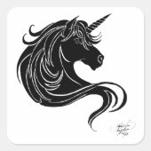 Black Tribal Unicorn Vierkante Sticker (Voorkant)