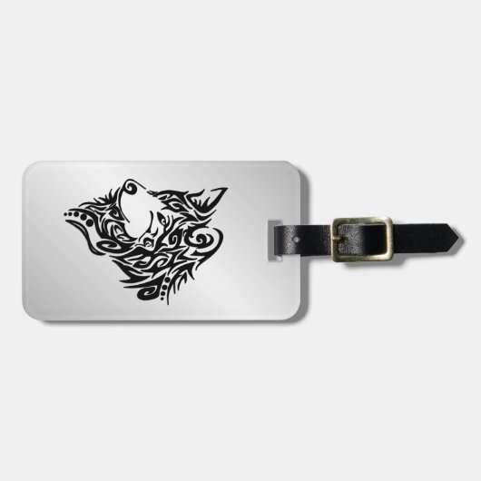 Black Tribal Wolf Bagagelabel (Voorkant horizontaal)