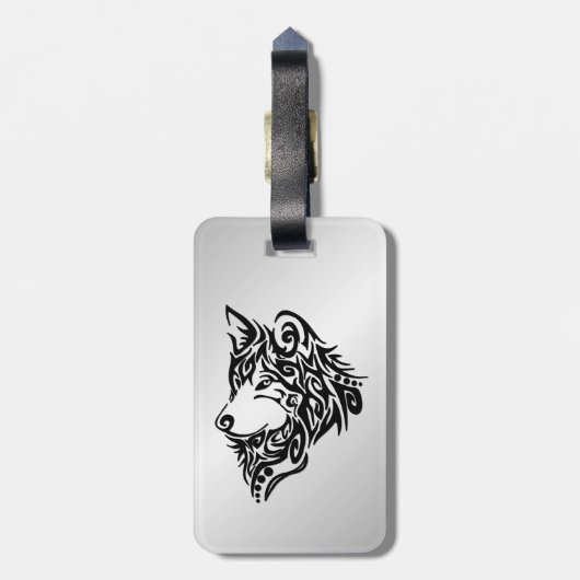 Black Tribal Wolf Bagagelabel (Achterkant verticaal)