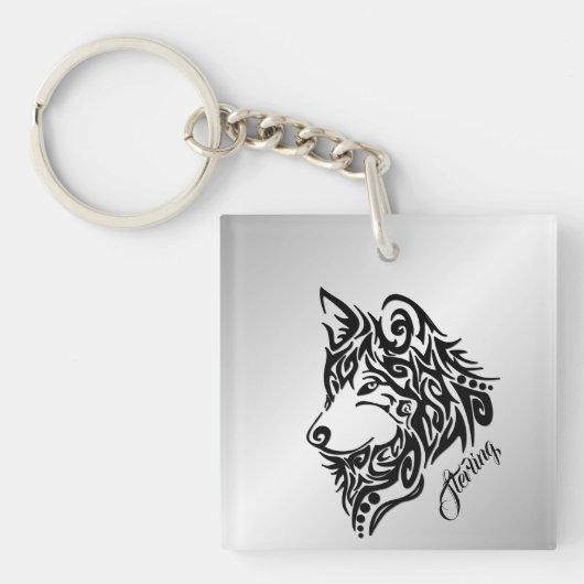 Black Tribal Wolf Sleutelhanger (Voorkant)