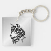 Black Tribal Wolf Sleutelhanger (Achterkant)