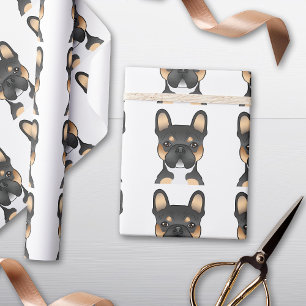 Black Tricolor French Bulldog Head Pattern Cadeaupapier