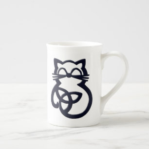 Black Trinity Knot Celtic Cat Bone China Mok