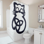 Black Trinity Knot Celtic Cat Shower Curtain Douchegordijn (In situ)