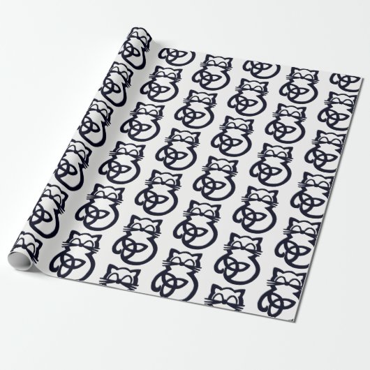 Black Trinity Knot Celtic Cat Wrapping Paper Cadeaupapier (Uitgerold)