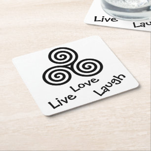 Black Triple spiral Live Love Laugh op white Kartonnen Onderzetters