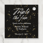 Black Triple the Fun Friends Joint Birthday Bedankjes Labels (Achterkant)