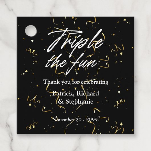 Black Triple the Fun Friends Joint Birthday Bedankjes Labels (Voorkant)