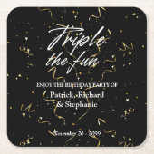 Black Triple the Fun Friends Joint Birthday Kartonnen Onderzetters (Voorkant)