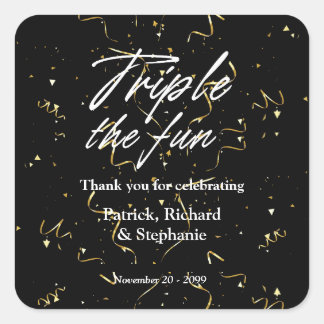 Black Triple the Fun Friends Joint Birthday Vierkante Sticker