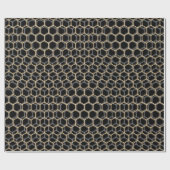 Black Trippy Honeycomb Hexagon Pattern Cool Dark Cadeaupapier (Vlak)