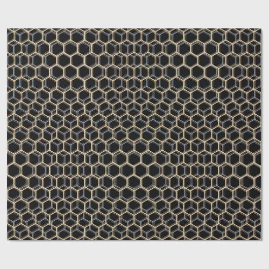 Black Trippy Honeycomb Hexagon Pattern Cool Dark Cadeaupapier (Vlak)