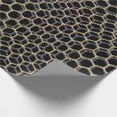 Black Trippy Honeycomb Hexagon Pattern Cool Dark Cadeaupapier (Hoek)