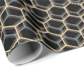 Black Trippy Honeycomb Hexagon Pattern Cool Dark Cadeaupapier (Rol Hoek)