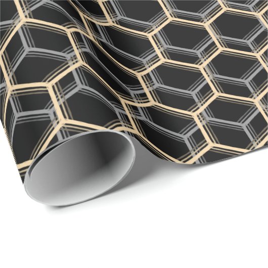 Black Trippy Honeycomb Hexagon Pattern Cool Dark Cadeaupapier (Rol Hoek)