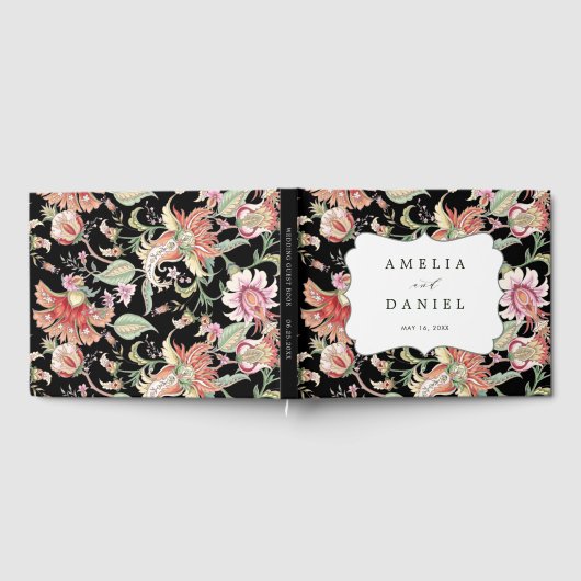 Black | Tropical Fantasy Boho Bloemenbruiloft Gastenboek (Volledig)