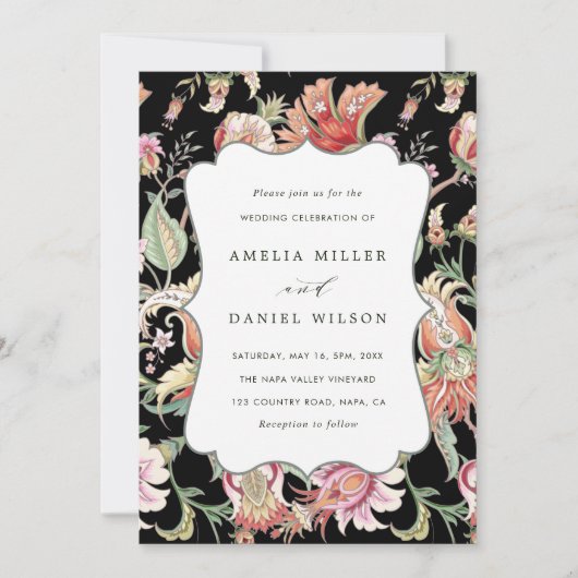 Black | Tropical Fantasy Boho Bloemenbruiloft Kaart (Voorkant)