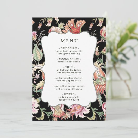 Black | Tropical Fantasy Boho Floral Wedding Menu (Staand voorkant)