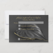 Black Tropical Leaf Gold Trim RSVP (Voorkant)