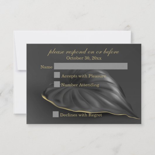 Black Tropical Leaf Gold Trim RSVP (Voorkant)
