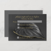 Black Tropical Leaf Gold Trim RSVP (Voorkant / Achterkant)