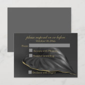 Black Tropical Leaf Gold Trim RSVP Kaartje (Voorkant / Achterkant)