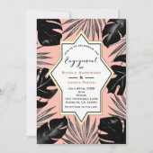 Black Tropical Leaves Coral Peach Gold Verloving Kaart (Voorkant)