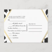 Black Tropical Leaves White & Gold Wedding RSVP Uitnodiging Briefkaart (Achterkant)