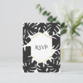Black Tropical Leaves White & Gold Wedding RSVP Uitnodiging Briefkaart (Staand voorkant)