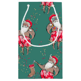 Black Tropical Santa Gift-tas Klein Cadeauzakje