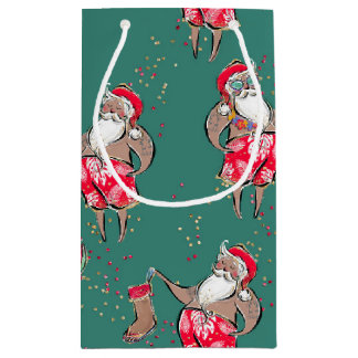 Black Tropical Santa Gift-tas Klein Cadeauzakje