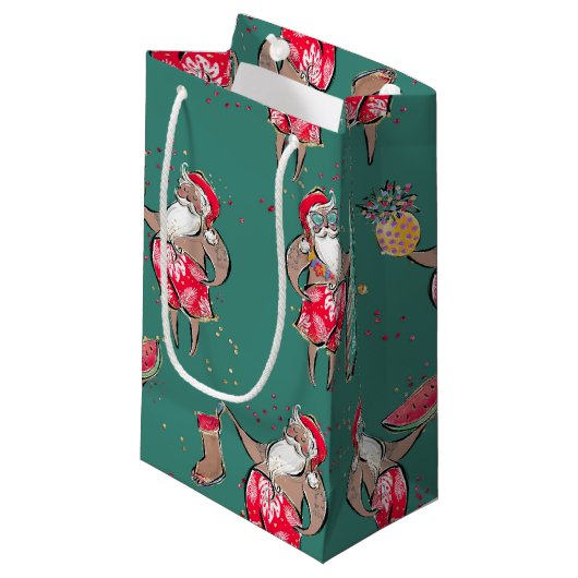 Black Tropical Santa Gift-tas Klein Cadeauzakje (Voorkant Gekanteld)