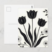 Black Tulip Silhouette Pattern Briefkaart (Voorkant / Achterkant)