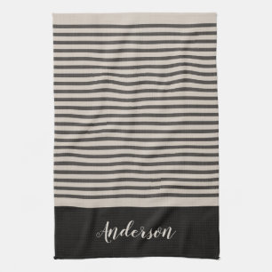 Black Turkish Stripes Monogram   boerderij Theedoek