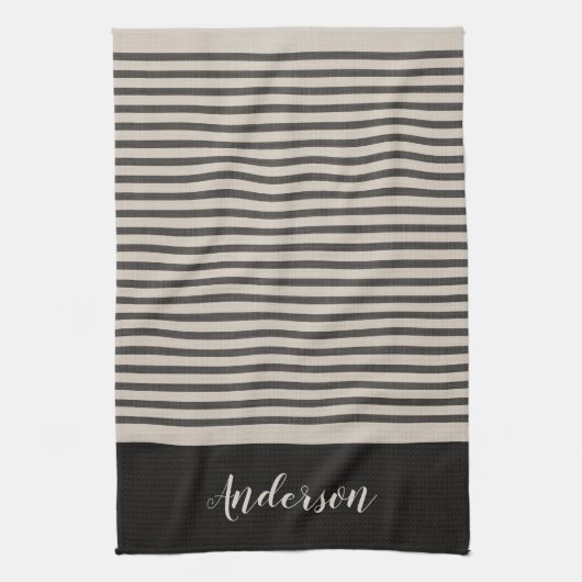 Black Turkish Stripes Monogram | boerderij Theedoek (Verticaal)