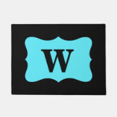 Black Turquoise Aqua Blue Monogram Initiaal Aangep Deurmat (Voorkant)