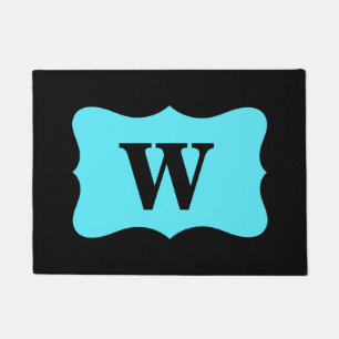 Black Turquoise Aqua Blue Monogram Initiaal Aangep Deurmat