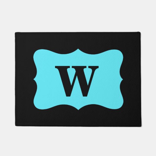 Black Turquoise Aqua Blue Monogram Initiaal Aangep Deurmat (Voorkant)