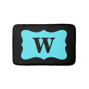Black Turquoise Aqua Blue Monogram Initiaal Home Badmat