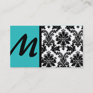 Black Turquoise Blauwgroen Damask Visitekaartjes