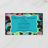 Black Turquoise Blue Modern Paisley Whimsy Pattern Visitekaartje (Achterkant)