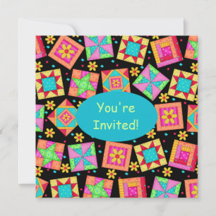 Black Turquoise Colorful Patchwork Quilt Block Art Kaart